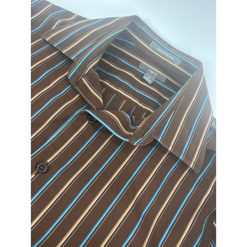 Apt 9 Mens Striped Long Sleeve Button Down Shirt Size M Superfine‎ 80s Cotton